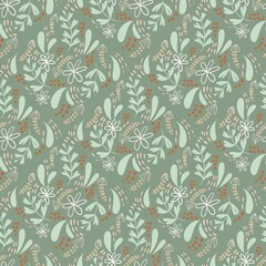 Flower floral set with seamless pattern and different flowers and plants collection