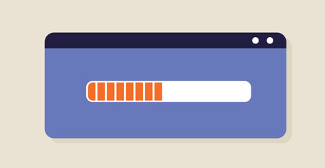 Obraz premium Download or loading. Process metaphor, modern technology and digital world, cyberspace. Waiting and filling progress bar. Interface for website and software. Cartoon flat vector illustration