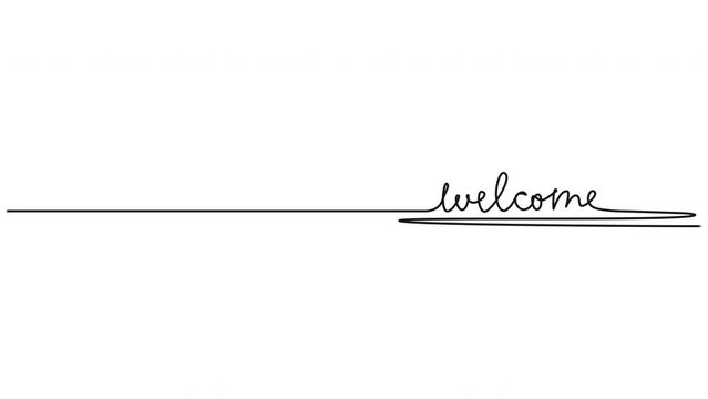 animated continuous single line word WELCOME isolated on white, line art animation