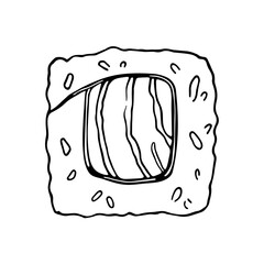 Hand drawn Japanese sushi uramaki roll