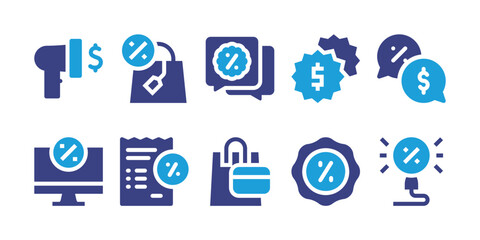Sales icon set. Vector illustration. Containing megaphone, shopping bag, black friday, sales, negotiation, computer, invoice, sale, promo