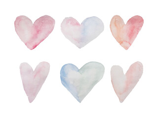 Set of hand-painted watercolor hearts isolated on white background