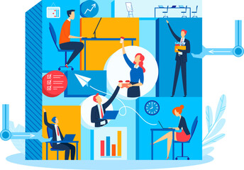 Teamwork concept, team business people, corporate work together, group businessman, design, flat style vector illustration.