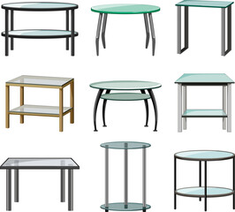 glass table set cartoon. white modern, top empty, desk light, interior bright, space glass table vector illustration