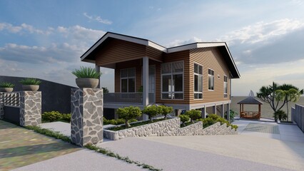 3d illustration design of a villa on Selayar Island