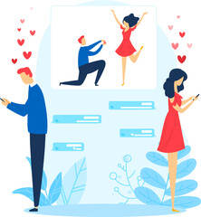 Romance proposal, concept love young, romantic woman, girlfriend man happiness, design, cartoon style vector illustration.