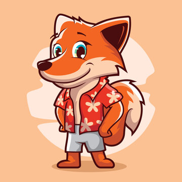 Premium Design | Fox Illustration in Hawaiian Style