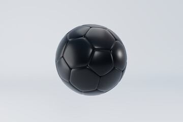 3d render of a black soccer ball on a white background.