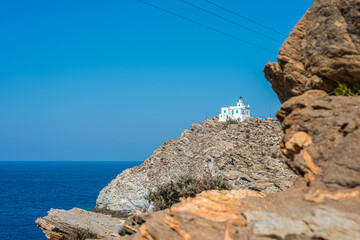 Korakas Lighthouse in Paros, Greece.