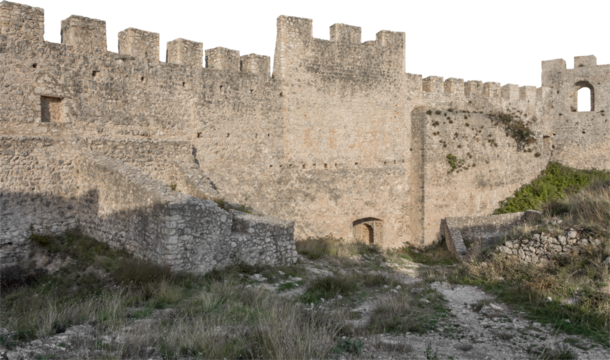 Isolated PNG cutout of a ruined castle on a transparent background, ideal for photobashing, matte-painting, concept art