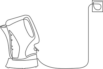 Home kitchen utensils. Electric kettle for boiling and heating water. Continuous line drawing. Vector illustration