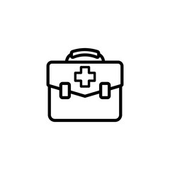 Medicine chest line icon. Smartphone, speech bubble, online, internet, communication, questions, direction, tips, prescription, treatment. Health concept. Vector black line icon on white background