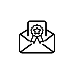 Letter line icon. Envelope, sheet, messenger, message, picture, attached file, telegram, mail, correspondence, data, attachments. communication concept. Vector black line icon on white background