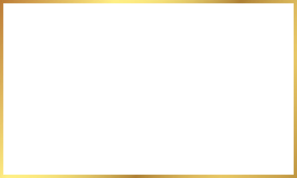 Rectangle golden frame isolated on transparent background, 5:3 border design for invitation, postcard,card, PNG.