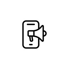 Smartphone line icon. Phone, announcement, loudspeaker, gadget, chat, community, security, access, closed, unavailable. The concept of gadgets. Vector black line icon on white background