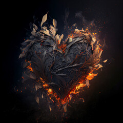 Black Burning Heart Flame Smoke Hot Embers Fire Dark Valentine Love Generative AI Tools Technology illustration - 554216737