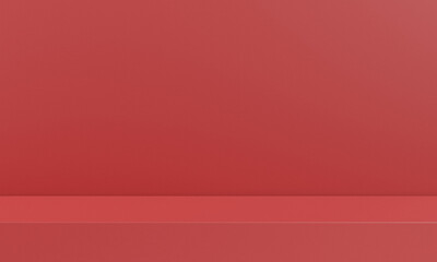 Red podium or stage in the red room, Minimal background for Christmas or Valentines day, 3d rendering studio with geometric shapes. Cosmetic product display.