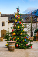 Fototapeta na wymiar Outdoor Christmas tree , Salzburg, Austria.