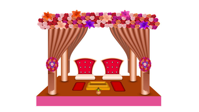 Indian wedding stage decorative vector illustration, Indian wedding  mandap vector illustration.