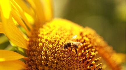 The wild small bee on sunflower