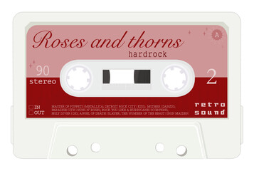 Retro music audio cassette. Realistic vector illustration on isolated white background. Vintage analog tape cassette stylization.