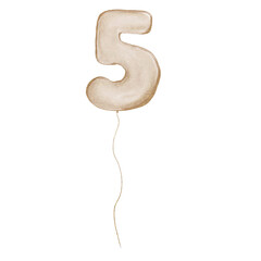 Five gold Birthday ballon. Number five glitter gold isolated metallic balloon number on transparent background. Design for sublimation designs, cards, invitations.