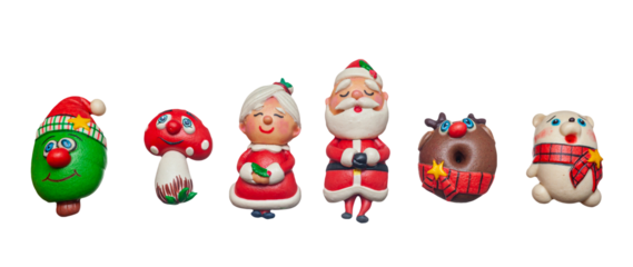 Steamed buns, various Christmas characters. Colored and decorated bread.