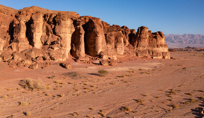 Solomon Pillars in Arava desert on a sunny winter day, Timna Park, Israel