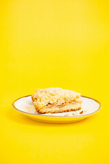 fruity shortcrust pastry pie on yellow background