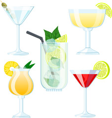 cocktail drink set cartoon. bar alcohol glass, ice gin, party vodka liquor beverage, summer juice cocktail drink vector illustration
