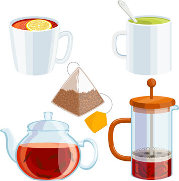 tea cup drink set cartoon. green hot leaf, herbal plant, health herb, organic glass beverage tea cup drink vector illustration