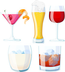 drink glass set cartoon vector. alcohol menu, vintage bar, ice food beverage, restaurant cup drink glass vector illustration