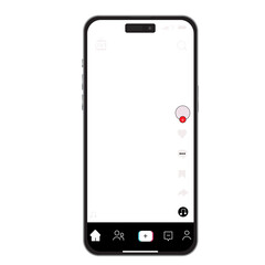 Intsgram tiktok template on social media post template via Mobile iPhone isolated mockup with white screen on white background , vector illustration 