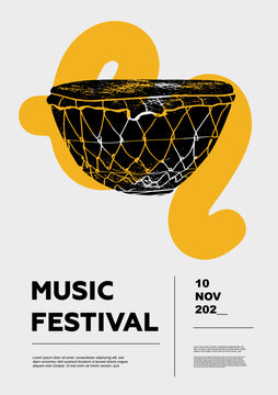 Naqareh, Drum. Music festival poster. Percussion musical instruments. Competition. A set of vector illustrations. Minimalistic design. Banner, flyer, cover, print.