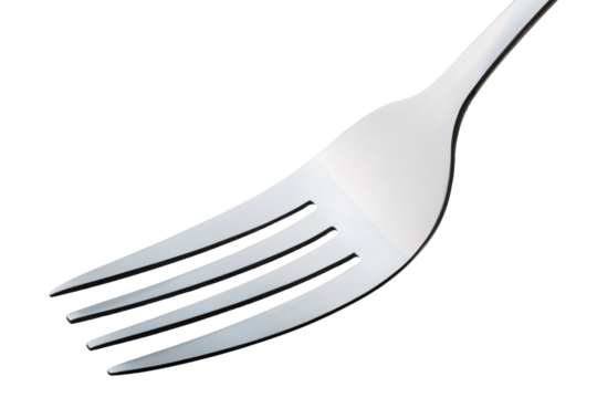 Steel plated fork, close up isolated png