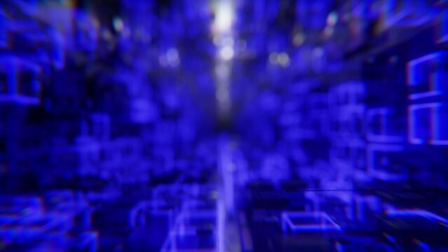 Flashing to the beat of the music neon lights in an abstract tunnel. The camera moves and rotates through the musical tunnel. Fast blinking neon figures to the music.