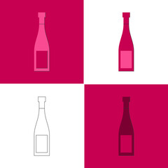 Bottle of red wine, great design for any purposes. Flat style. Color form. Party drink concept. Icon bottle. Simple image shape with a thin line of shadow. Four types of object on different backdrop