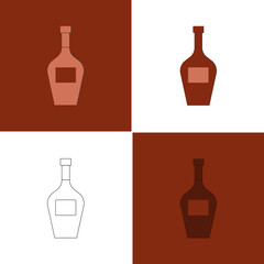 Bottle of cognac, great design for any purposes. Flat style. Color form. Party drink concept. Icon bottle. Simple image shape with a thin line of shadow. Four types of object on different backdrop