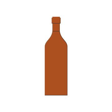 Bottle of brandy, great design for any purposes. Flat style. Color form. Party drink concept. Icon bottle with cap on white backgrounds. Simple image shape with a thin line of shadow