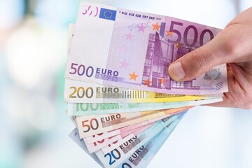 Set of money bills banknotes on background