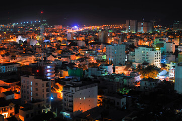 lights and shadows of the slums and streets of the night Danang from the top of the hill