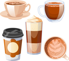 coffee cafe cup set cartoon. drink art, hot mug, espresso food coffee cafe cup vector illustration