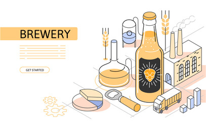 Beer Isometric Concept. Use for web page, banner, infographics. Flat illustration editable line. Brewery