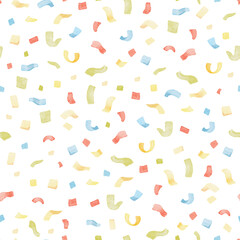 Fototapeta na wymiar Seamless pattern with festive colorful confetti isolated on white background. Hand drawn illustration sketch