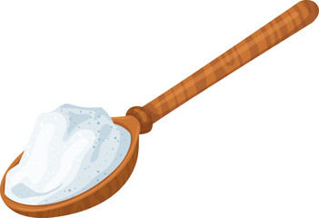 salt in wooden spoon cartoon. sea sodium salt, powder spa crystal salt in wooden spoon vector illustration - obrazy, fototapety, plakaty