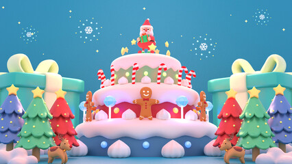 3d rendered big cartoon Christmas cake.