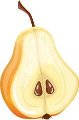pear cut cartoon. fruit food, green slice, half ripe, healthy diet, yellow organic vitamin pear cut vector illustration