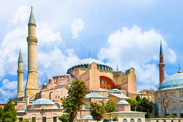 Fototapeta na wymiar Beautiful view on the Hagia Sophia mosque in Istanbul, Sultanahmet, Turkey - digital art concept