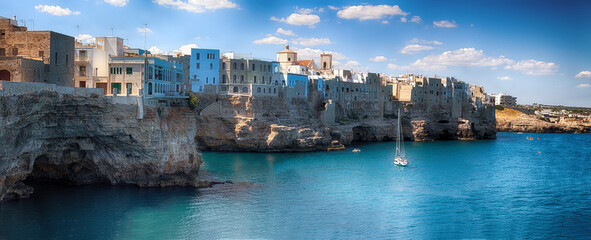 Panoramic view of Polignano a Mare, Puglia, Italy