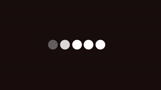Five white dot Progress loading bar UI indicator animation on Alpha channel. Meatball Menu Color Ui Icon. horizontal dots menu Circle loading bar Download progress, preloader animation.